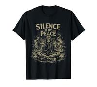 Silence Is My Peace Meditating Skeleton Introvert Camiseta gráfica económica