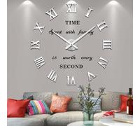 Silenciar DIY Frameless Gran Reloj De Pared Números Romanos 3D Relojes De Pared Espejo Pegatina para Ministerio del Interior Decoraciones (Plata)