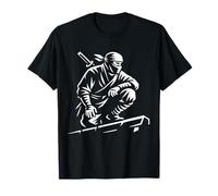 Silencioso Ninja Agacharse Línea Arte Katana Icono Diseño Camiseta