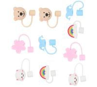 SILENRADAWN 10 Piezas de Cubiertas de Paja Reutilizables y Portátiles Diseño de Dibujos Animados para Proteger Pajitas Ocasión Varios estilos