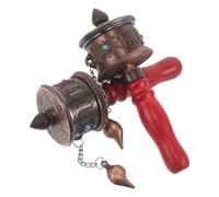 SILENRADAWN 2 Piezas Turno de Oración Portátil de Madera y Metal Rojo con Diseño Tradicional para Meditación y Viaje, Ligero y Fácil de Usar