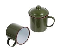 SILENRADAWN 2 Tazas de Café Esmaltadas Color Verde Retro Tapa, Gran Capacidad y Superficie Lisa, Ideales para Beber en Casa Aire Libre