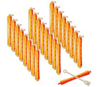 SILENRADAWN 24 piezas Rulos de Pelo Huecos con Banda Elástica para Rizos Espiralados Varillas para Permanente Casa y Salón Modelador para Cabello Bicolor Rojo y Amarillo