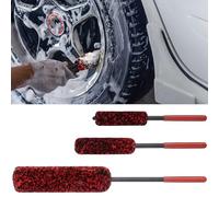 SILENRADAWN 3 Piezas Cepillo para Limpiar Llantas de Coche Rojo Mango de Plástico y Cerdas de Lana, Herramienta Resistente Salpicaduras para Limpieza Detallada de Ruedas y Tapacubos