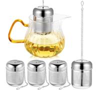 SILENRADAWN 4 Piezas Colador de Té de Acero Inoxidable con Sistema de Cierre Conveniente y Cadena para Infusión Efectiva en Tazas y Ollas de Sopa Color Plata