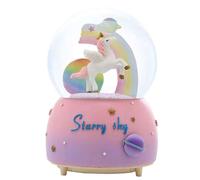 SILENRADAWN Caja de Música Bola de Nieve Unicornio sin Pilas Luz LED Manual, Decoración Navideña para Mesa, Adorno Infantil de Cristal Efecto Musical y Luminoso, Obsequio para Niñas