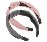 SILENRADAWN Diadema Anudada de Pu para Mujer, Banda Ancha Gruesa Elástica, Set 2 Unidades en Rosa y Gris, Accesorios de Otoño para Cabello y Uso Diario