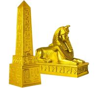 SILENRADAWN Juego de 2 Figuras Decorativas de Resina Egipcia, Estatua Esfinge y Obelisco Pequeño, Adornos para Escritorio y Hogar, Escultura de Estilo Antiguo Egipcio, Decoración Retro