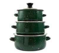 SILENRADAWN Ollas Esmaltadas Verdes Retro Ligeras y Fáciles de Limpiar Juego de 3 para Cocina con Tapa y Asa, Ideales para Hogares y Oficinas