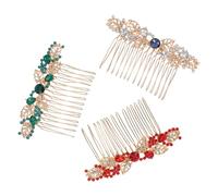 SILENRADAWN Peinetas de Boda Metálicas 3 Piezas con Gemas de Imitación Blancos, Rojos y Verdes, Accesorios Decorativos para Cabello de Novia y Damas, Peines Laterales para Sujeción de