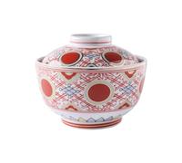 SILENRADAWN Tazón para Servir Comida de Cocina de Cerámica Rojo con Tapa, Seguro para Manos, Adecuado para Sopa de Almejas y Aperitivos en Hogar