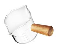 SILENRADAWN Vaso de Vidrio para Café Espresso con Doble Pico Jarra Medidora Transparente con Mango de Madera para Leche y Jarabes Cafeterías y Cocina Doméstica