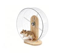 Silent Hamster Wheel - 24cm Acrylic Small Pet Spinner | Wood Base Stand, Quiet Mouse Running Toy For Dwarf Syrian Hamsters Gerbils Mice, Safe Solid Exercise Spinner Cage Enclosure Accessories