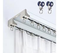 Silent - Sistema de riel doble para cortina, barra ajustable de 1 a 6 m, para sala de estar, oficina, cámper, hospital, color blanco, 260 cm, perfecto para una instalación suave de cortinas