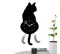 Silent Wall Clock, Cat Design Decorative Clock with Swing Tail, Non Ticking Bedroom and Living Room Timepiece, Multifunctional Home and Apartment Art Decor Ideal for Kitchen Dormitory Hotel Restaurant