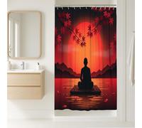 Silhouette - Cortina de ducha con diseño de hojas de arce meditativas zen, sol, otoño, rojo, tela impermeable, cortinas de ducha para baño, bañera, apartamento, decoración de 91 x 183 cm
