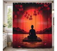 Silhouette - Cortina de ducha extralarga, hojas de arce meditativas zen, sol, otoño, poliéster, impermeable, diseño estampado, cortinas de baño para baño, dormitorio, 72 x 96 pulgadas