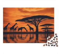 Silhouette de girafes au Coucher du Soleil Cadeau Unique Décoration Intérieure Scène de faune de la Savane africaine Jeu Éducatif Challenge Toy Adultes & Enfants Des 14 ANS 52x38cm/1000pcs