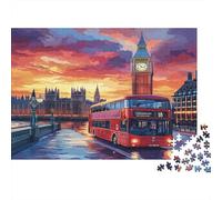 Silhouette de Londres-Vibrant Sunset Painting StylePuzzles Pour Adultes 52x38cm/1000pcs,Jeux De Défi