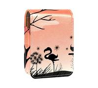 Silhouette Flamingo Field Sunset Lip Gloss Holder Estuche portátil Mini Lipstick Storage Box Travel Lipstick Organizer Case with Mirror for Women, Varios colores, 9.5x2x7 cm/3.7x0.8x2.7 in