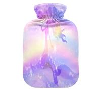 Silhouette of A Princess Mermaid- Botella de agua caliente con tapa, suave y cálida para cama de invierno, cuello y hombros, 1 litro