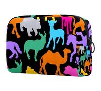 Silhouette of Colorful Wild Animals - Bolsa de cosméticos para mujer, neceser de viaje, bolsa organizadora de maquillaje grande con cremallera, multicolor, 18.5x7.5x13cm/7.3x3x5.1in, Neceser