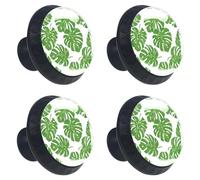 Silhouette of Green Monstera Leaves - Pomos redondos de cristal de 35 mm para aparadores y cajones, tiradores decorativos para el hogar, cocina, dormitorio, paquete de 4