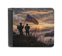 Silhouette of Soldiers with American Flag - Cartera plegable para hombre, delgada, tarjetero, monedero de cuero