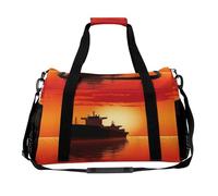 Silhouette of The Tanker Ship on Red Sunrise, correas de hombro ajustables, doble cremallera, bolsa de mano con gran capacidad y multifunción, bolsa de viaje para mujer, viajes, gimnasio, fin de