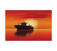 Silhouette of The Tanker Ship on Red Sunrise - Tapete de comida para gatos antideslizante, fácil de limpiar, para alimentos y agua, suministros para perros y gatos, 16 x 24 pulgadas