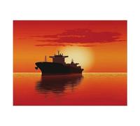 Silhouette of The Tanker Ship on Red Sunrise - Tapete de comida para gatos antideslizante, fácil de limpiar, para alimentos y agua, suministros para perros y gatos, 24 x 32 pulgadas