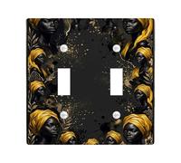 Silhouette - Placa de cubierta de interruptor de luz doble, diseño de hojas artísticas modernas de color dorado otoño negro de plástico tamaño estándar, placa decorativa para dormitorio, baño, cocina