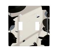 Silhouette - Placa de doble interruptor de luz, moderno y elegante, diseño de hojas, sin plástico, color negro, tamaño estándar, placas de pared decorativas para sala de estar, recámara, hogar y