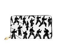 Silhouettes of Martial Arts - Cartera de piel con estampado para teléfono celular, tarjetas de crédito, billetera con cremallera, color negro, talla única, Negro, One Size