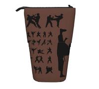 Silhouettes of Martial Arts - Estuche telescópico para lápices, bolsa de tela Oxford, portátil, para niños, niñas, adolescentes, estudiantes, oficina, Black, Talla única