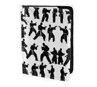 Silhouettes of Martial Arts - Funda de piel para pasaporte para mujeres y hombres, cartera de viaje para pasaporte, Negro -, Talla única