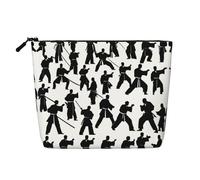 Silhouettes of Martial Arts Print - Bolsa de maquillaje de cáñamo falso de una sola capa con cremallera, accesorios para mujer, color negro, talla única, Negro, One Size