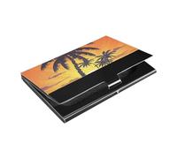 Silhouettes Of Palm Trees at Sunset - Tarjetero delgado y delgado con funda de cuero y acero inoxidable para proteger tus tarjetas