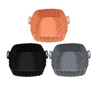 Silicona Air Fryer Liners, 3 Pieces Pot Baking Tray, Non-Stick Square Air Fry, Reusable Heat Resistant Material, Easy to Clean Dishwasher Safe for Oven Roasting Cooking, 16x5.6x7cm
