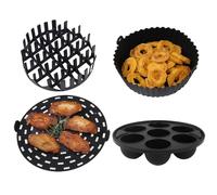 Silicona Air Fryer Liners, Non Stick Basket Tray, 4 piezas de 7,5 pulgadas mate con mango lateral, flexible Rubber Baking, Roasting Dish with Reutilizable Style, Oven Accessory for Home and Kitchen