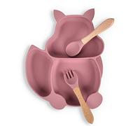 Silicona Bebes Ventosa con Cuchara y Tenedor,Plato silicona bebé con Ventosa antideslizante Platos de silicona para bebé FDA y Sin BPA,para niños pequeños