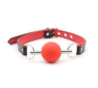 silicona boca gags Bola de silicona sólida Mordaza Boca abierta Enchufe Metal PU Correa de cuero Bondage Juguetes sexuales Para Mujeres Parejas (Rojo)