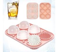 silicona cubiteras con 6 huecos,hielera con tapa,hielo molde,cubitera para hielos grande reutilizable,para vino whisky alimentos para bebés,rosa