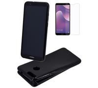 Silicona Funda para Móvil Carcasa Oscura + 9H Cristal Lámina Huawei Y7 (2018)