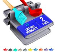 Silicona Gris Reposa Cuchara para Estufa con Almohadilla de Goteo (2 Conjuntos) Descansa Utensilio y Soporte de Cuchara para Mostrador de Cocina Libre de BPA