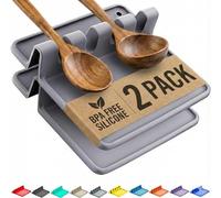 Silicona Gris Reposa Cuchara para Estufa con Almohadilla de Goteo (2 Conjuntos) Descansa Utensilio y Soporte de Cuchara para Mostrador de Cocina Libre de BPA