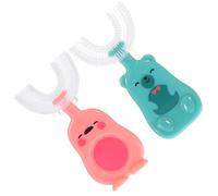 Silicona Manual del Cepillo de Dientes en Forma de U: 2 Unids Oso Animal Limpieza Oral Cepillo de Dientes Tipo Tipo Todo La Manija Herramientas de Limpieza