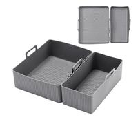 Silicone Air Fryer Liners Set, Non-Stick Reusable Oven Accessories, 2-Pack Rectangular Baking Trays for Air Fryers Basket, Home, Studio, Restaurant Cooking, 8.27x7.09x2.76 inches