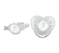 Silicone Baby Pacifier Silver A-Z Letters Safe BPA Free One Piece Seamless Pacifier with Lid fo