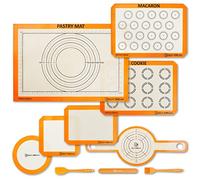 Silicone Baking Mat Ultra Set of 10, Full Sheet Pastry Mat - Half Sheet Baking Mat for Cookie, Macron - Quarter Sheet Silicone Mat - Square & Round Mat for Cake Pan - Bread Baking Sling for Dutch Oven